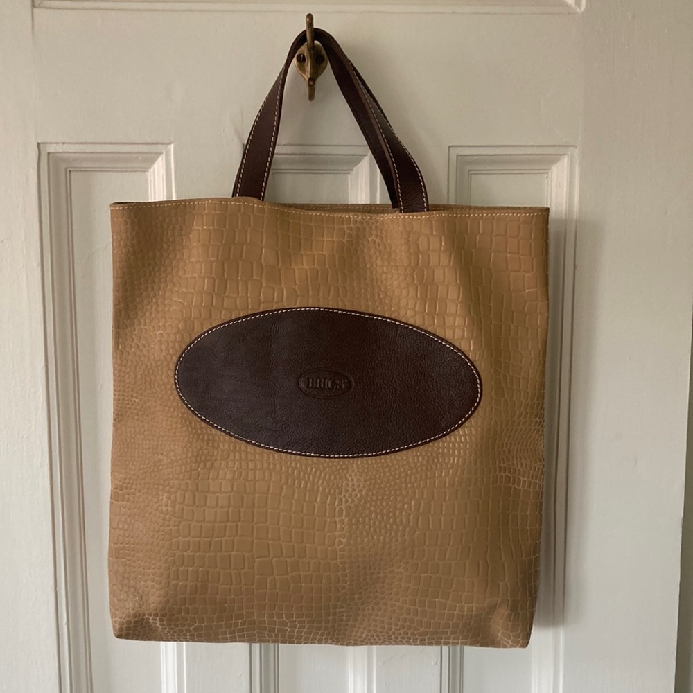 BRIC’S Italian leather tan crocodile embossed vintage tote bag